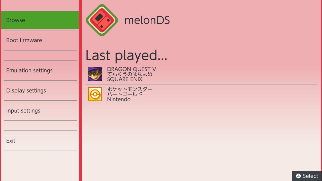 ニンテンドースイッチ NDSエミュレーター(melonDS)改良版