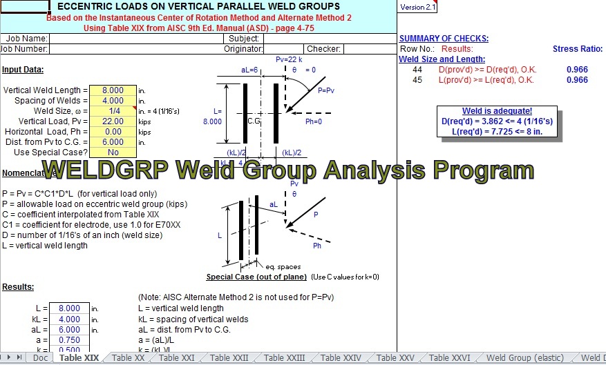 Engineeringxls WELDGRP Weld Group Analysis Program