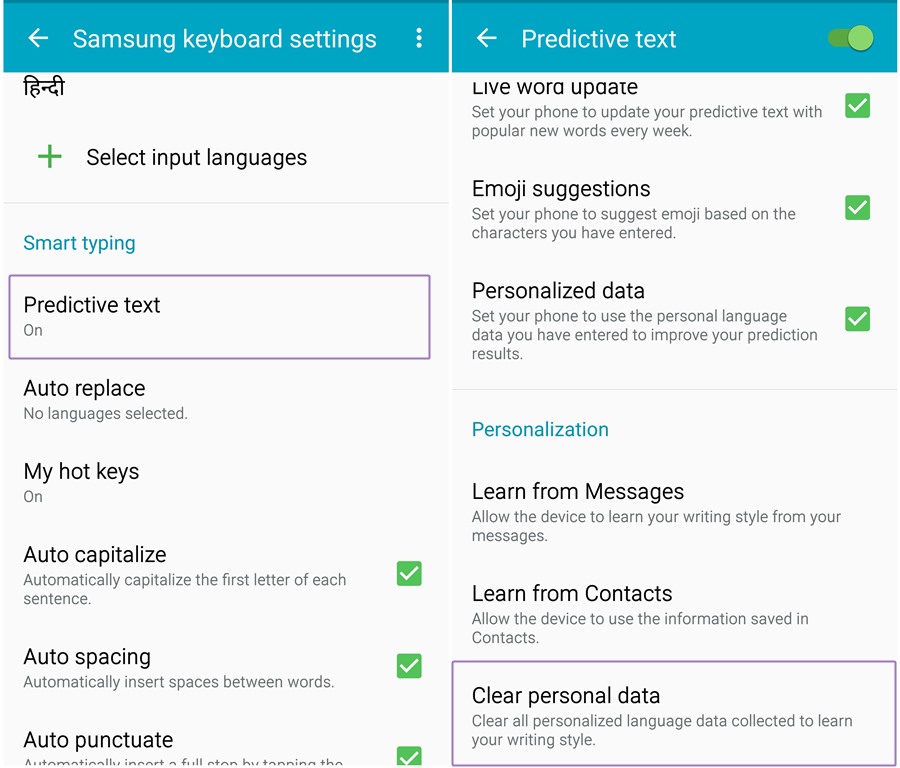 predictive text samsung s8