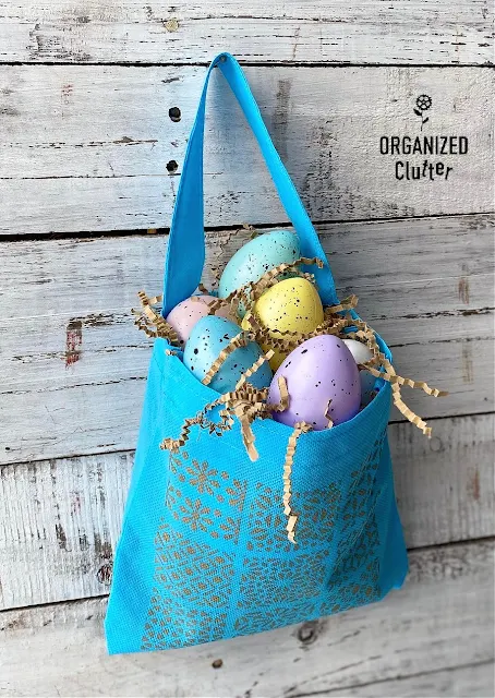 Stenciled Dollar Tree Craft Tote Decorated For Easter