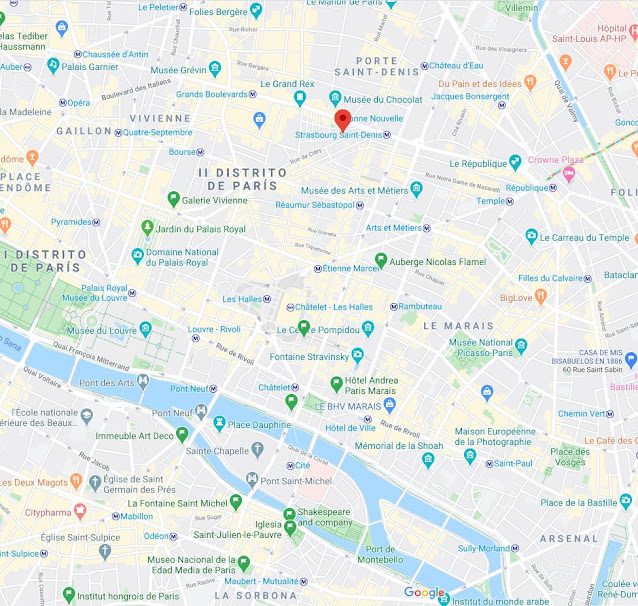 Mapa donde está la calle más corta de París