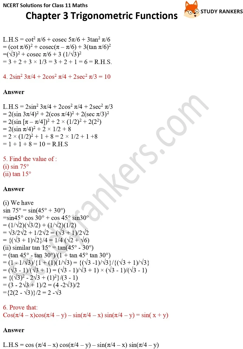 NCERT Solutions for Class 11 Maths Chapter 3 Trigonometric Functions 8