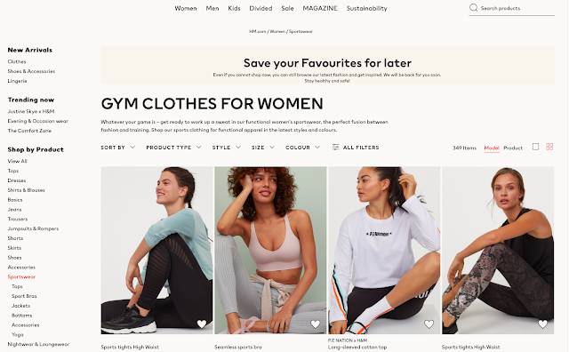 H&M Web Page For Gym Clothes