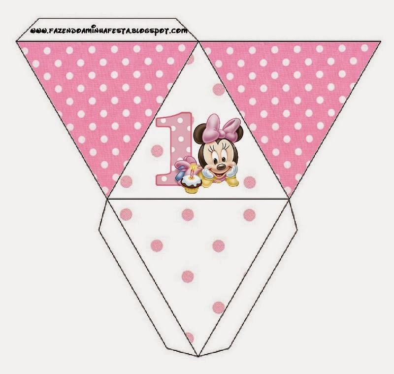 Caja con forma de pirámide de Minnie Primer Año con Lunares