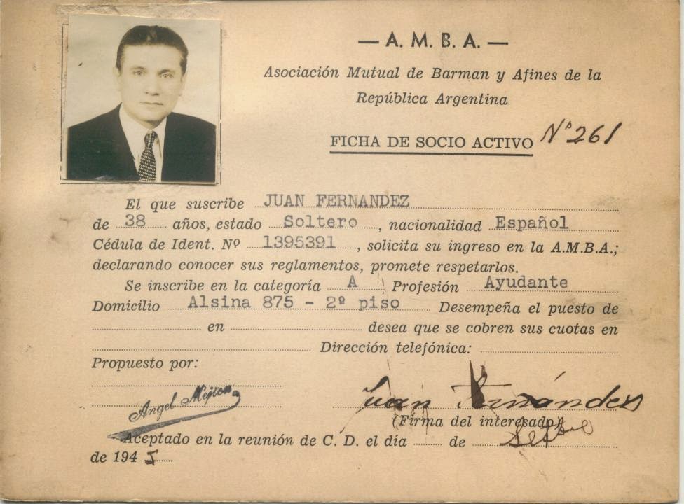 EL BARMAN CLÁSICO ARGENTINO JUAN FERNÁNDEZ