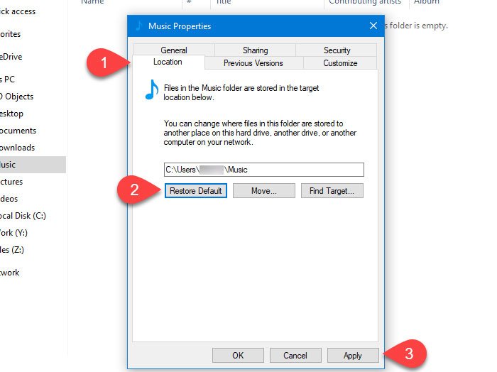 Windows10でライブラリフォルダーのデフォルトの場所を復元する方法