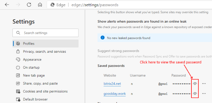 Bekijk opgeslagen wachtwoorden in Edge