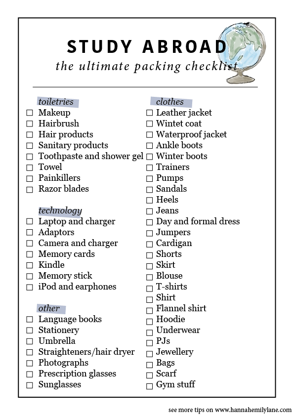 overseas packing list