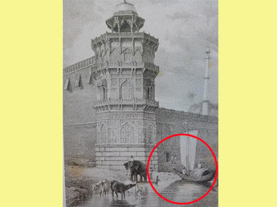 यमुना की ओर से ताजमहल के पीछे का दृश्य