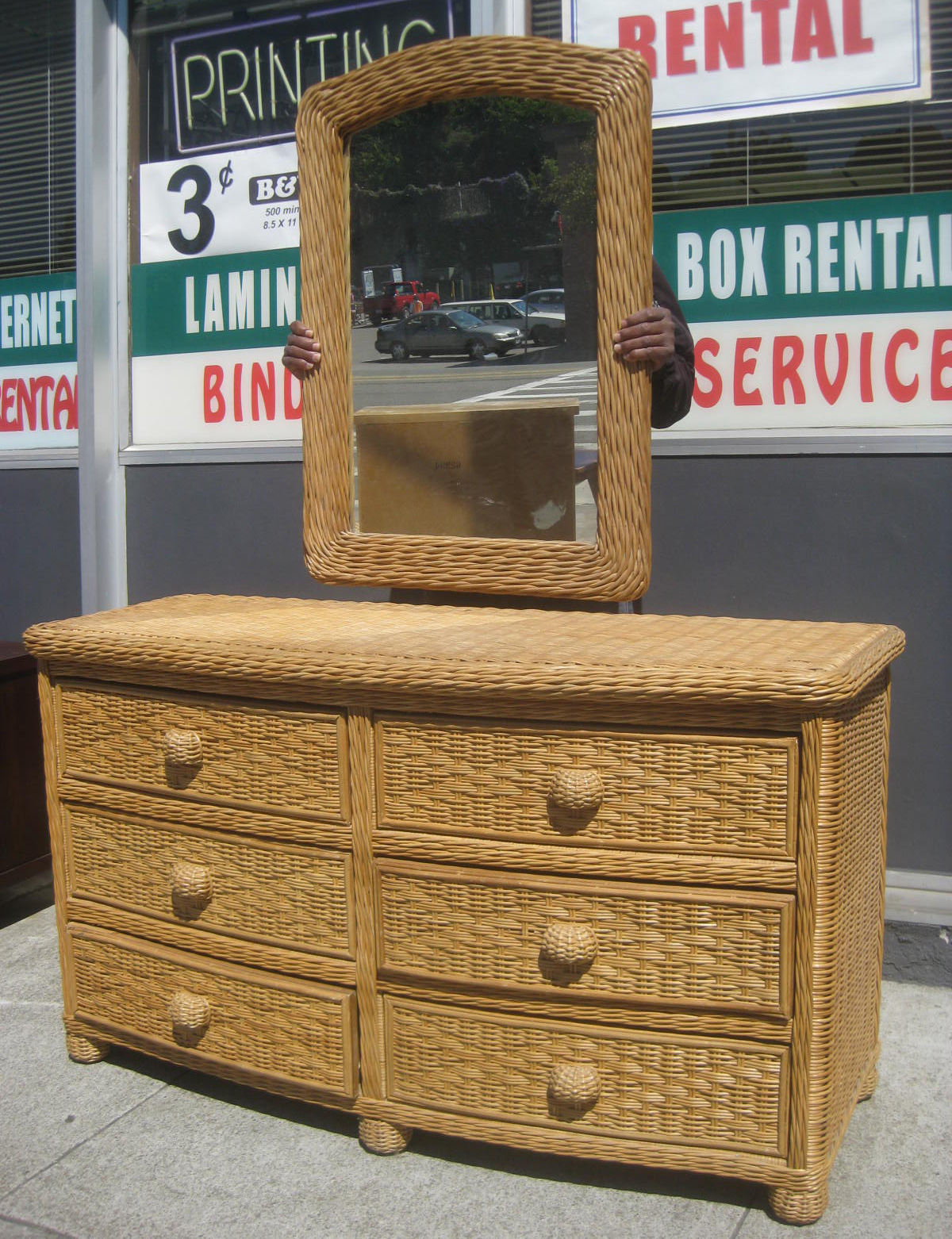 UHURU FURNITURE & COLLECTIBLES SOLD Wicker Dresser and Mirror 125