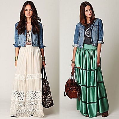 saia longa com jaqueta jeans