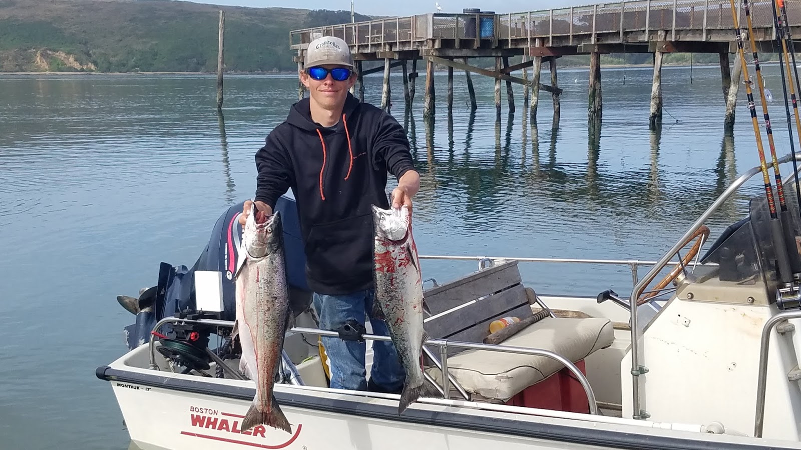 Salmon fishing from a Boston Whaler