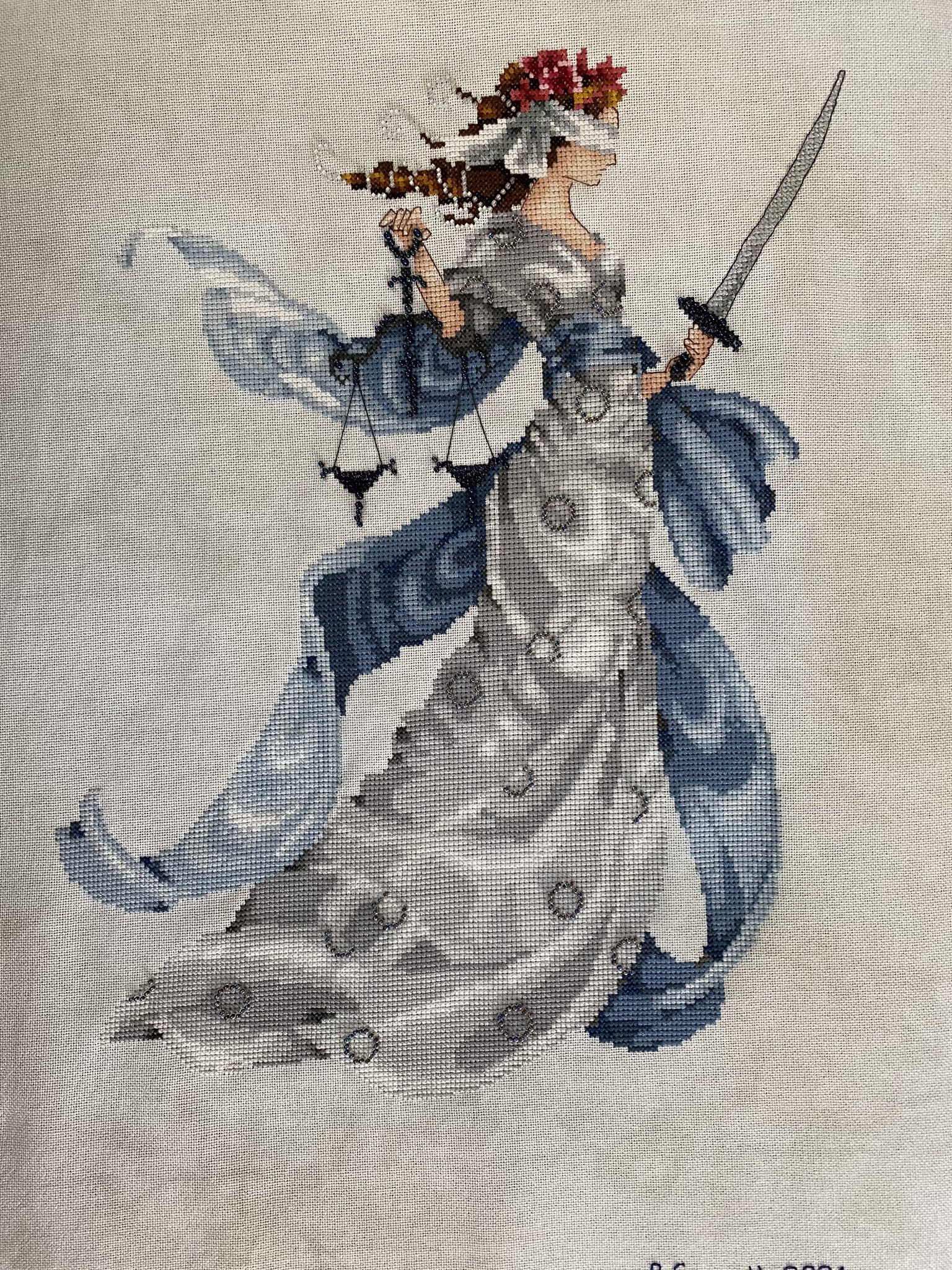 Beverly's CrossStitch Finishes Lady Justice (Mirabilia) Conversion