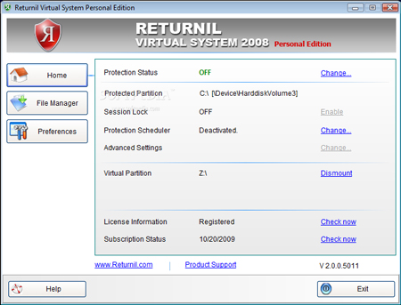 Phần mềm Returnil Virtual System 2008 Personal