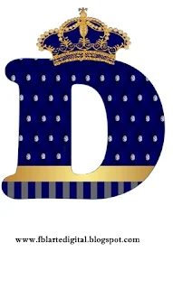 Abecedario con Corona Dorada en Azul. Alphabet with Golden Crown in Blue.