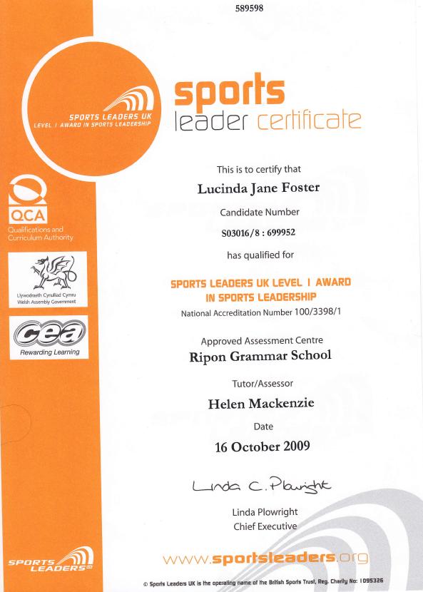 Lucinda Foster Sports Leader Award