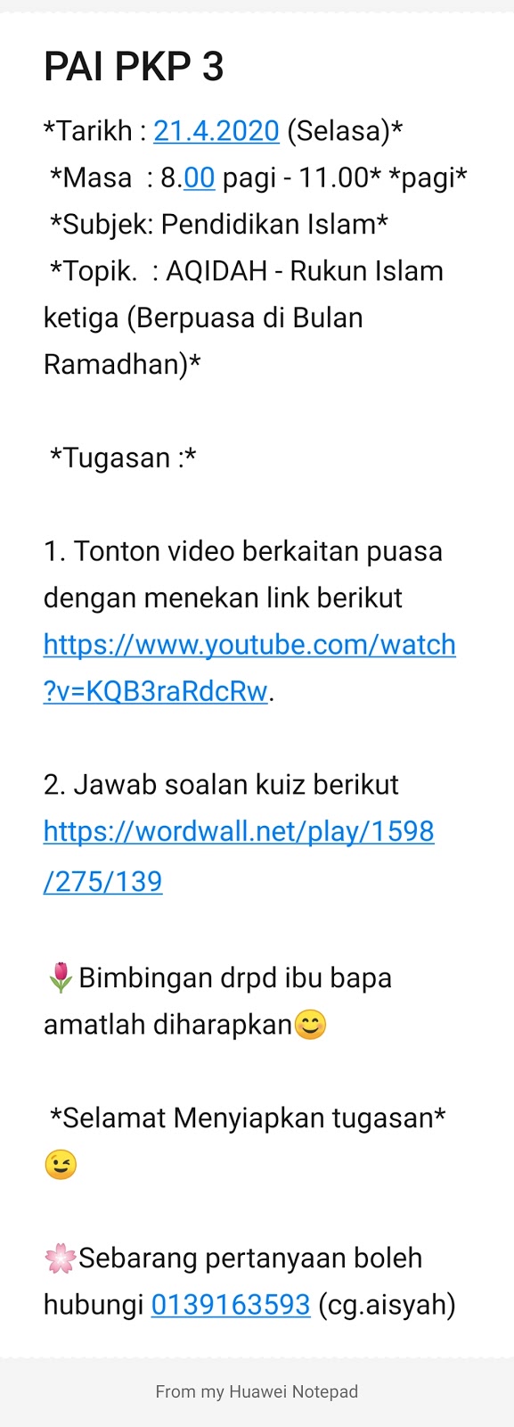 Kelas Pendidikan Khas Pembelajaran Smk Mambau Aktiviti Semasa Pkp Pendidikan Agama Islam Pendidikan Moral Bm