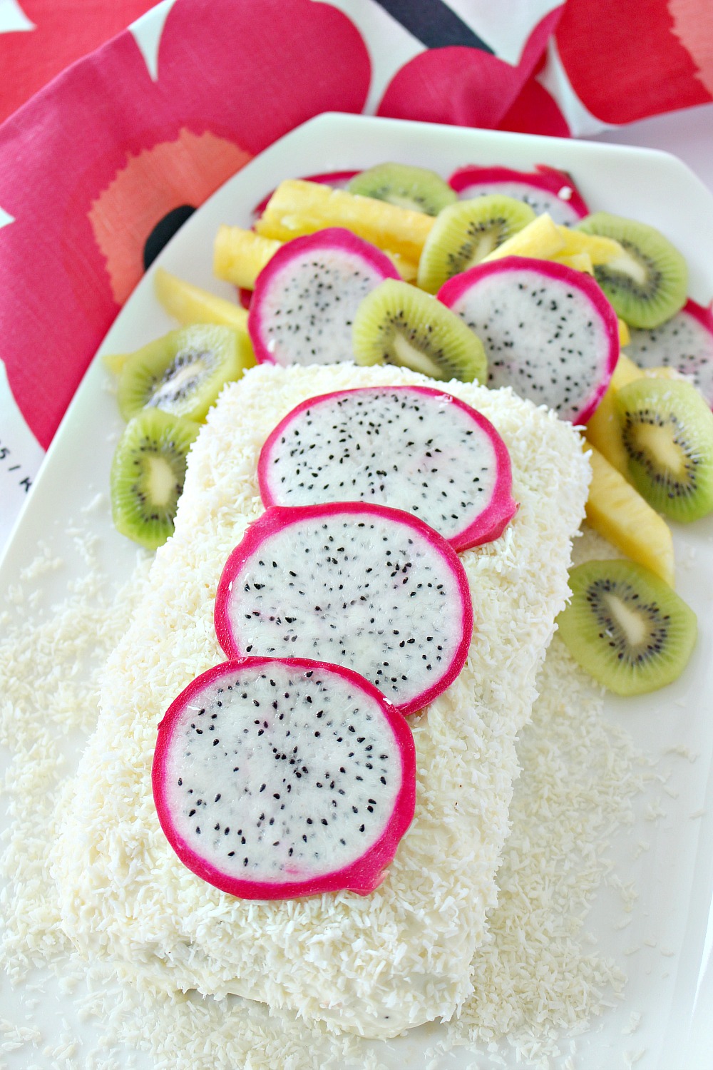 Cake decorated with fresh fruit