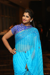 Anchor Shyamala Blue Designer Saree Stills