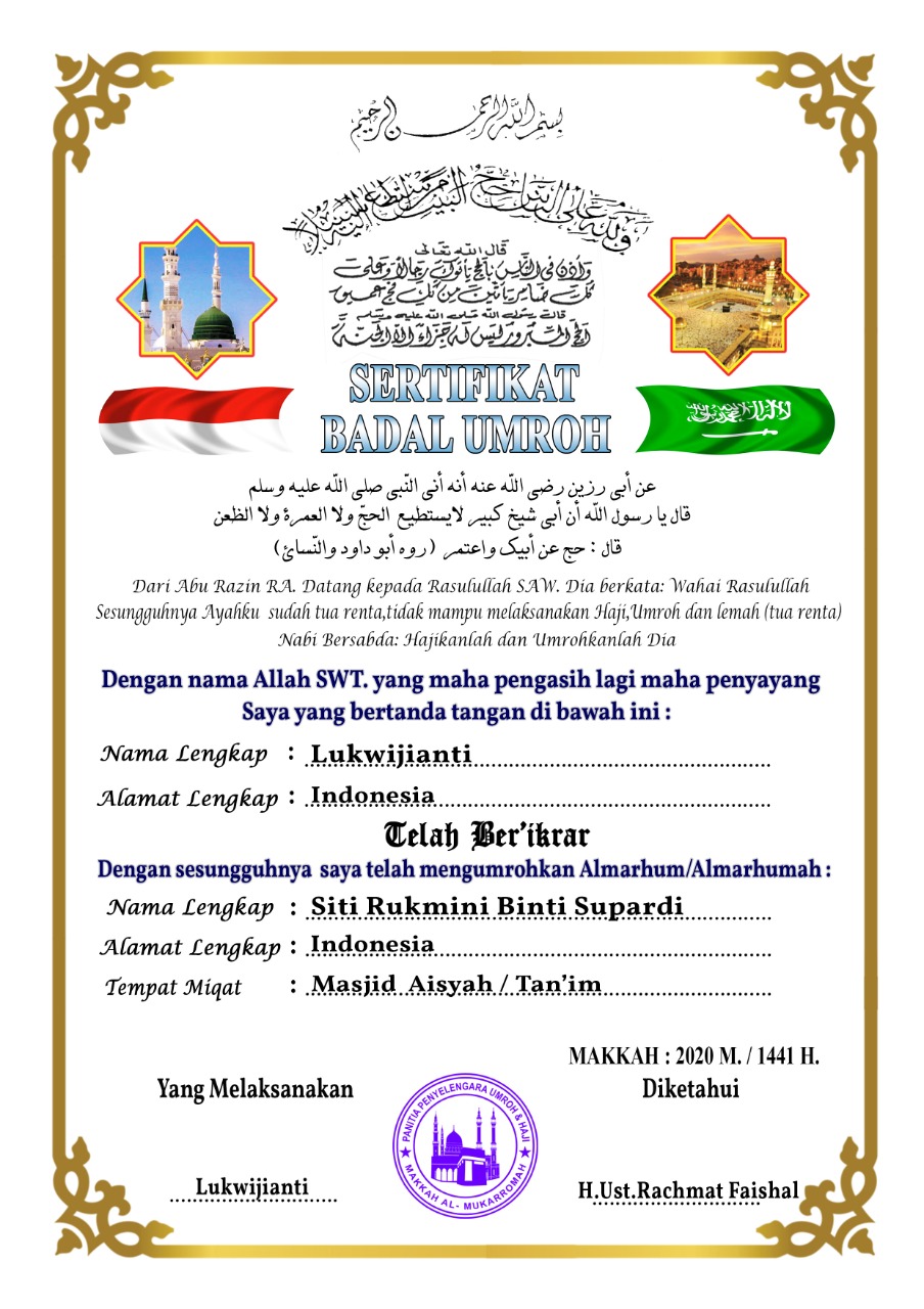 Haji tabung thijari caranya akaun ehsan Piagam Haji & Badal Haji indonesia Malaysia