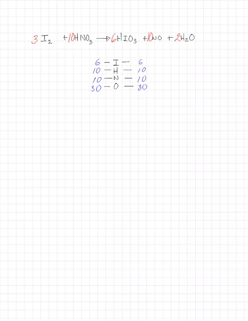 I2 + HNO3 → HI03 + NO + H2O