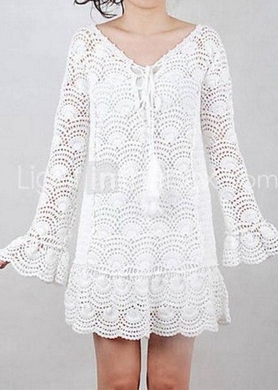 Tina's handicraft : long sleeve white crochet dress