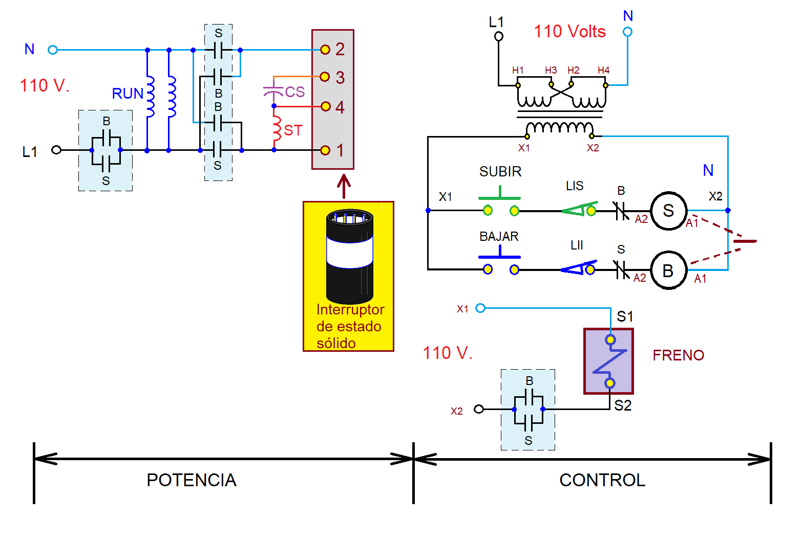coparoman: Diagrama de control de un motor monofásico con inversión de giro