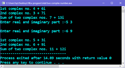 Program in C++ to add Two complex number using class