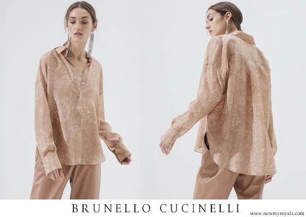 Princess Charlene wore a silk pongee shirt from Brunello Cucinelli