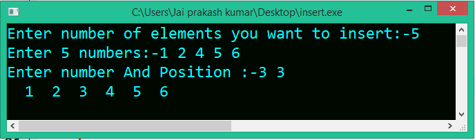 Program in C to insert a number in given position in an array