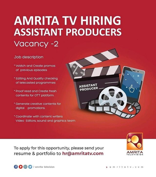 Amrita Television Job Vacancies for Assistant Producer JobVacanciez