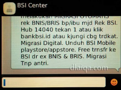 SMS pemberitahuan dari BSI Center (2)