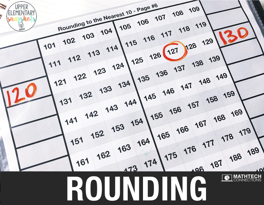 128 rounded to the nearest ten with a number line 