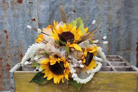 rustic bridal bouquet with sunflowers and burlap