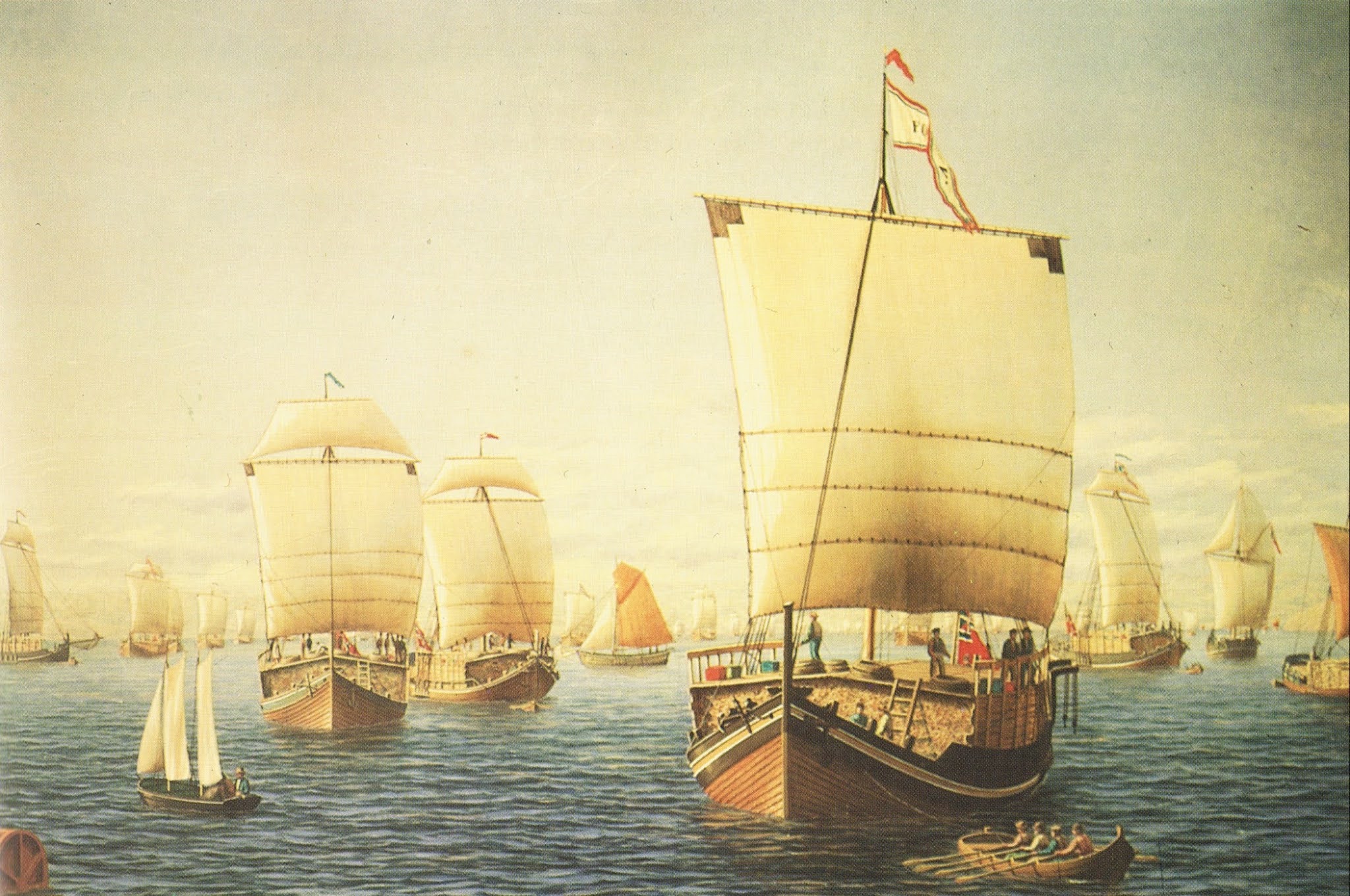 Jekts on their way to Bergen, by Frederik Martin Sørvig (1823–1892). Note how the cargo is stacked up above the gunwales.