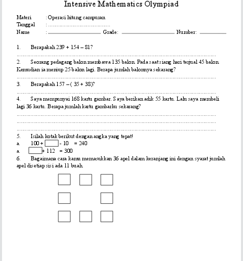  SOAL  OLIMPIADE MATEMATIKA  KELAS  2  SD 