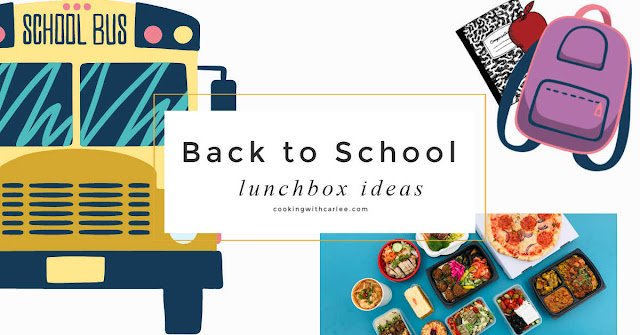 collage with school books, book bag, lunches and text saying back to school lunch ideas