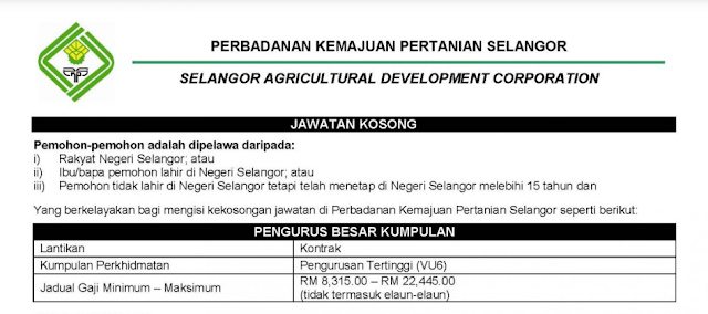Jawatan Kosong Terkini di Perbadanan Kemajuan Pertanian Selangor (PKPS)