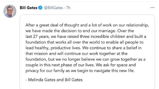 Bill and Melinda Gates joint statement on Twitter