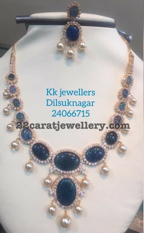 CZ Emerald Necklace by KK Jewellers Jewellery Designs