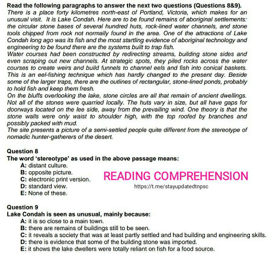 Reading Comprehension for TNPSC group 2 mains Preparation