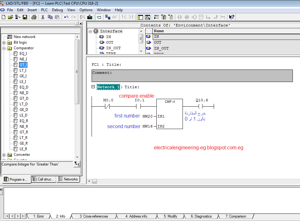 شرح عمليات المقارنة comparator فى Siemens PLC موقع الهندسة الكهربية
