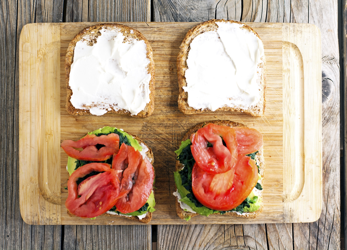 The Iron You Bacon, Spinach, Avocado and Tomato Sandwich with Goat Cheese