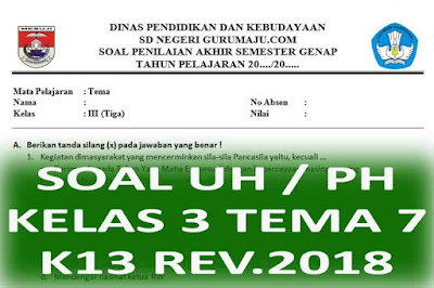 Soal UH / PH Kelas 3 Tema 7 Kurikulum 2013 Revisi 2018