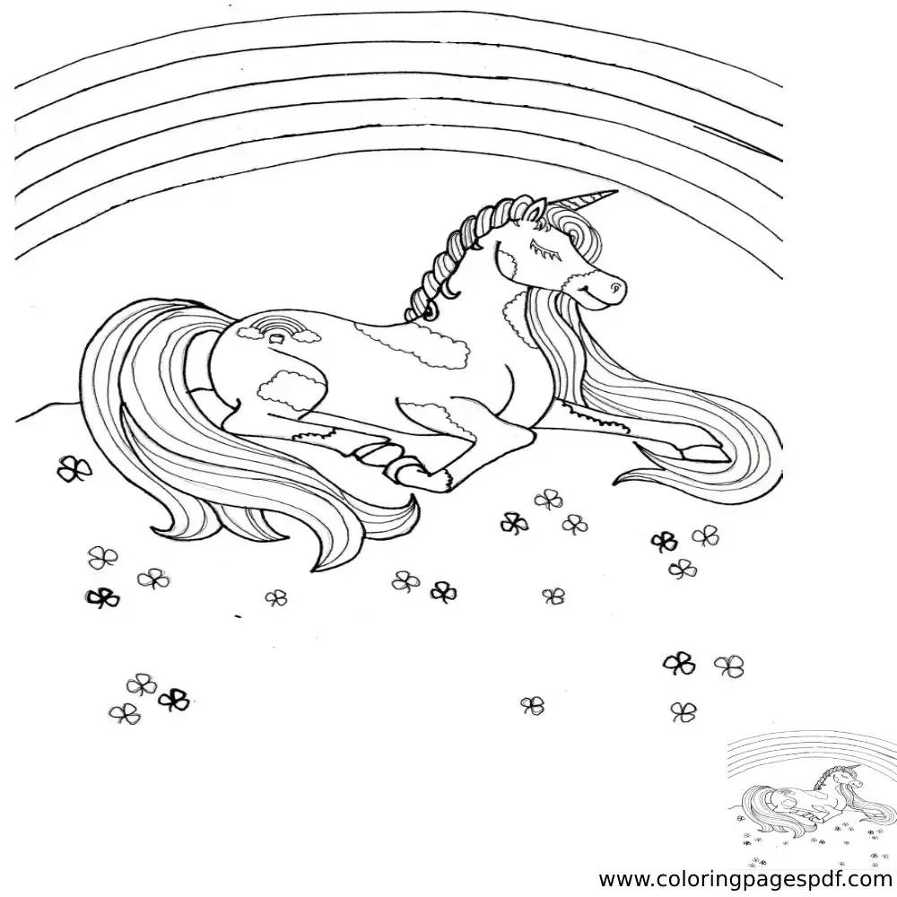 Coloring Page Of A Unicorn Sitting Under A Rainbow