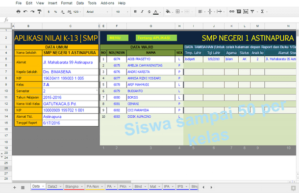 Aplikasi Olah Nilai Versi Permendikbud Nomor 53 Tahun 2015 Format Microsoft Excel