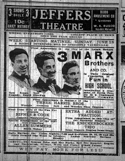 Anuncio en un periódico de una actuación de los Hermanos Marx en Saginaw, Míchigan (1911)