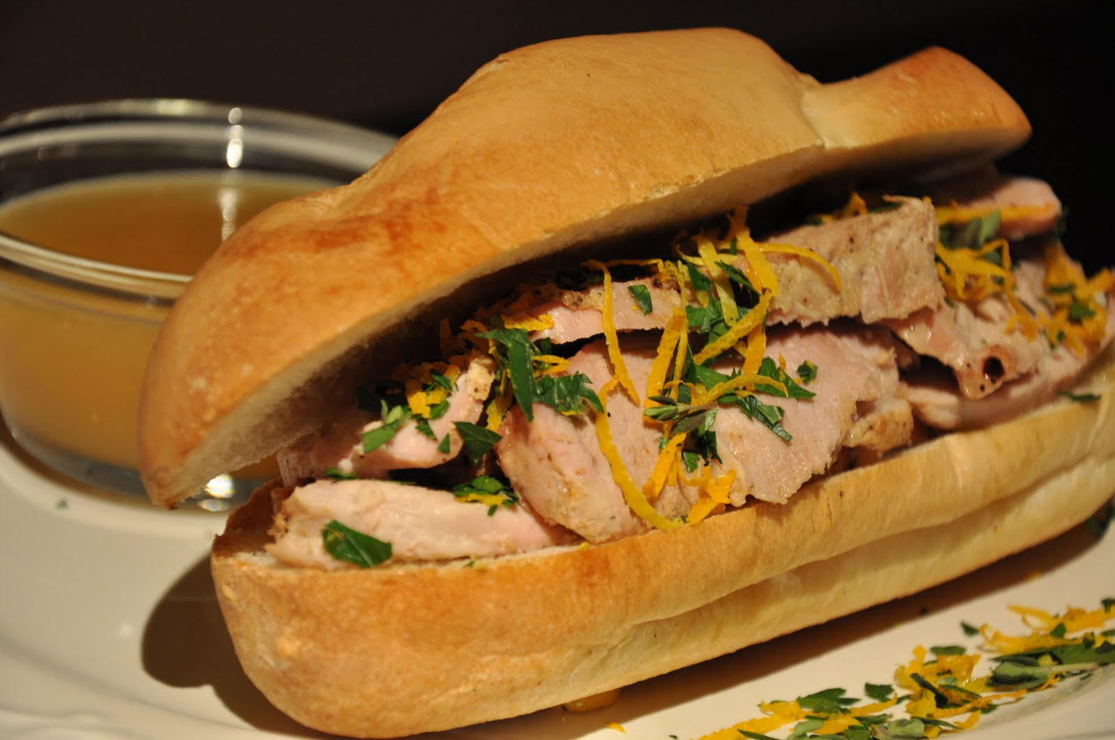 Party with Leah Pork Tenderloin French Dip Sandwiches