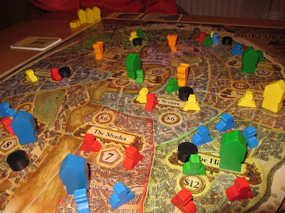 Discworld: Ankh-Morpork - The game board late in the game