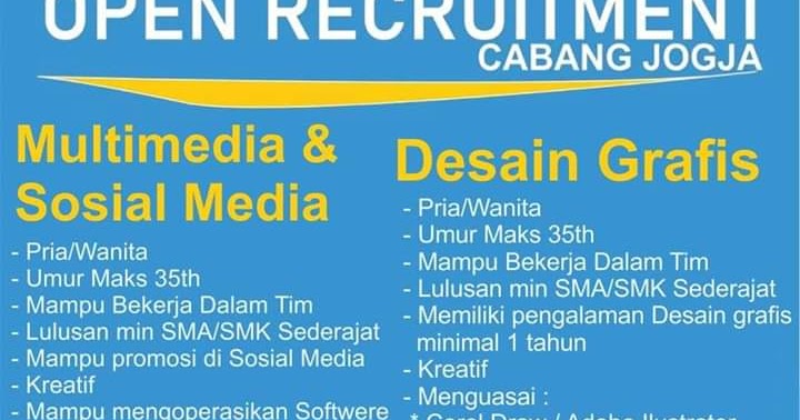 Lowongan Kerja (Staff Multimedia & Sosial Media, Desain Grafis) PT